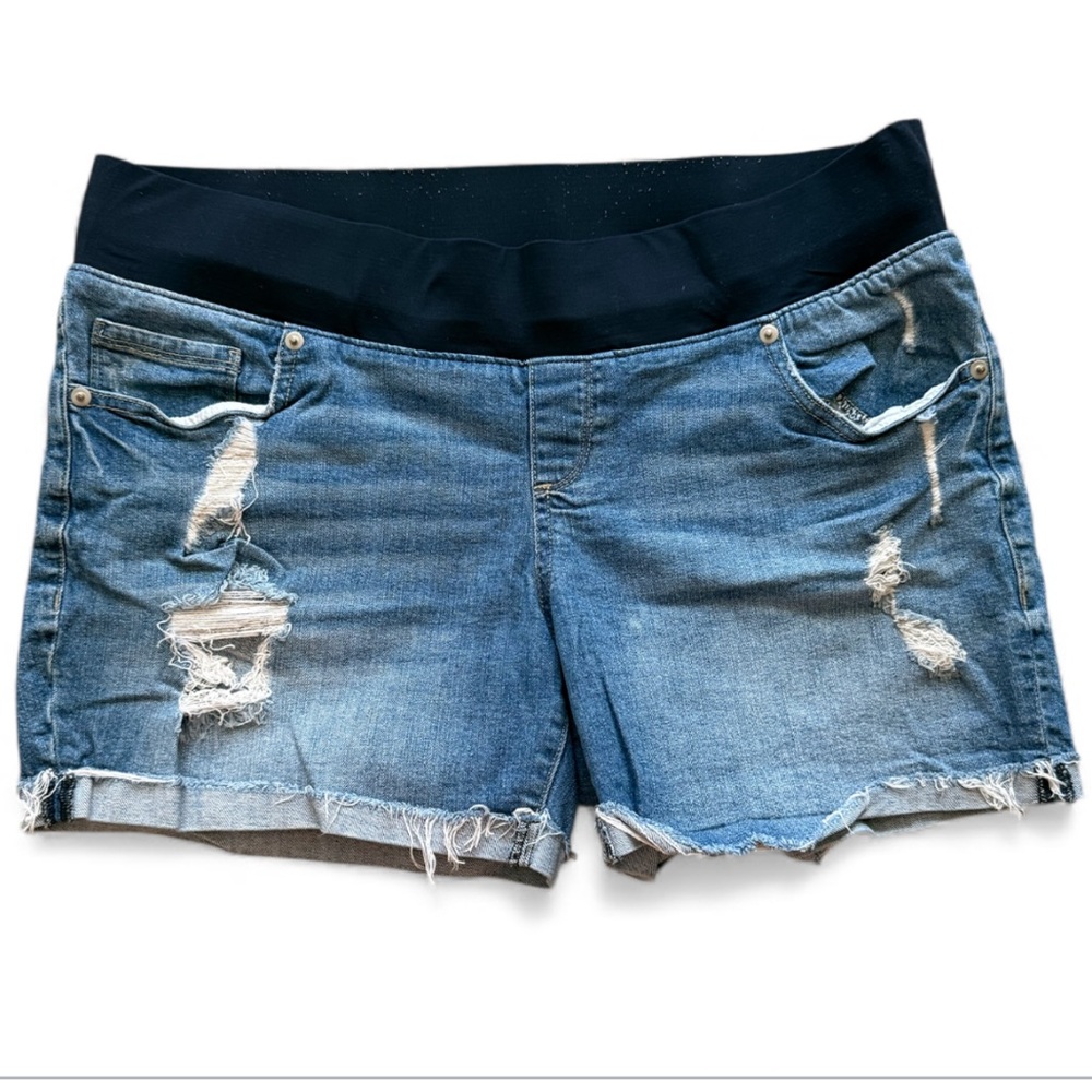 Great Expectations Maternity Distressed Blue Jean Shorts